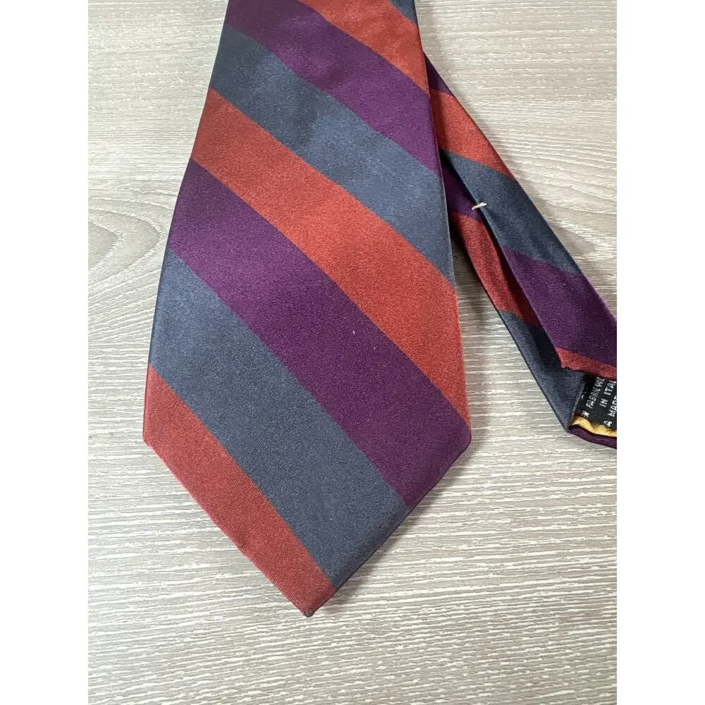 Vintage Christian Dior Monsieur Silk Tie- Burgundy, Plum Gray‎ Diagonal Stripped